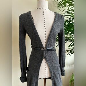 Design History 100% Cashmere Long Grey Cardigan | XS/S | Deep V Neck Sweater